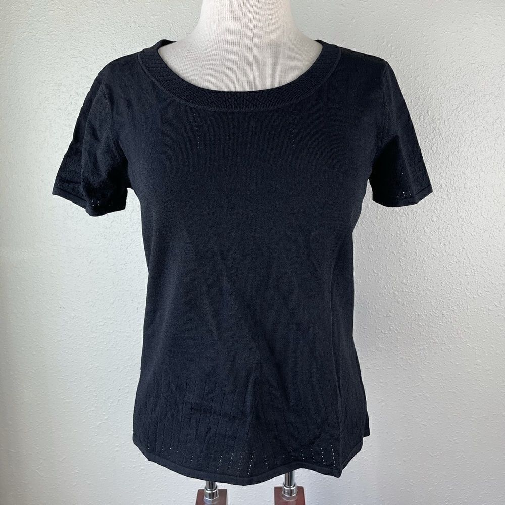 NWT Alfani Black Short Sleeve Blouse Top Size M